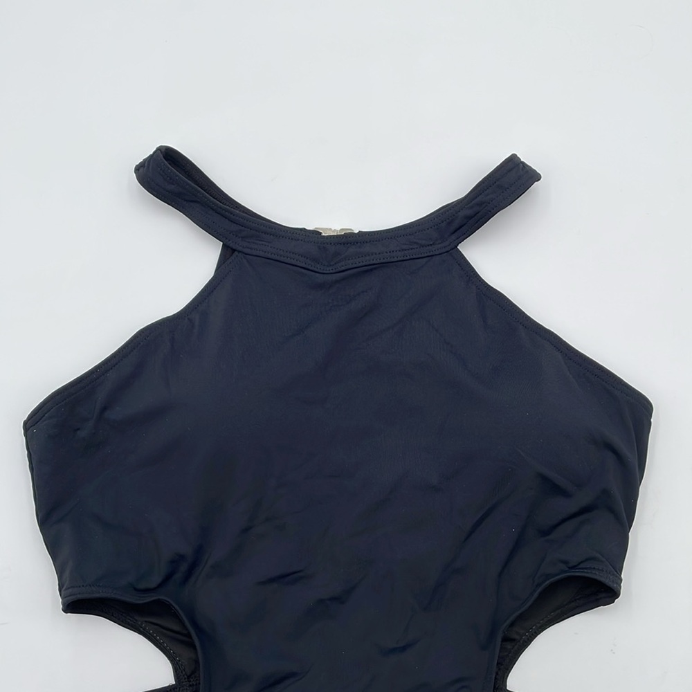 Holipick Black One-Piece Monokini Swimsuit High Neck Cutout Snap/Hook Closure - Picture 4 of 17
